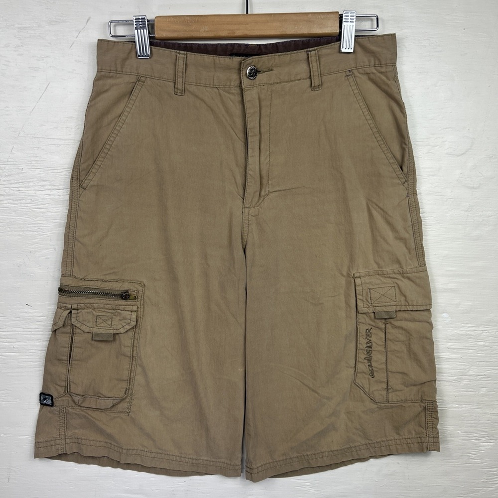 90s Quicksilver Mens 30 Brown Cargo‎ Shorts Embroidered
